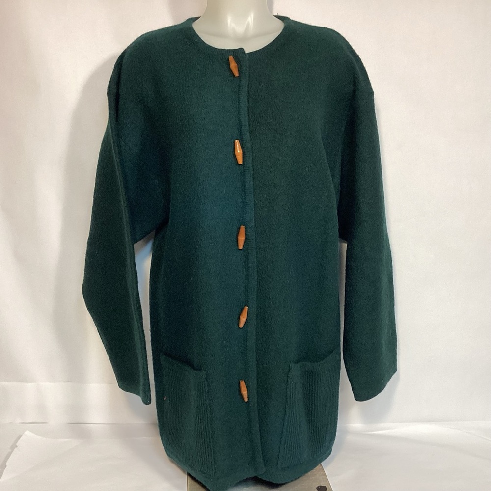 Vintage Russ Womens Austrian Wool Cardigan Sweater size large toggle buttons